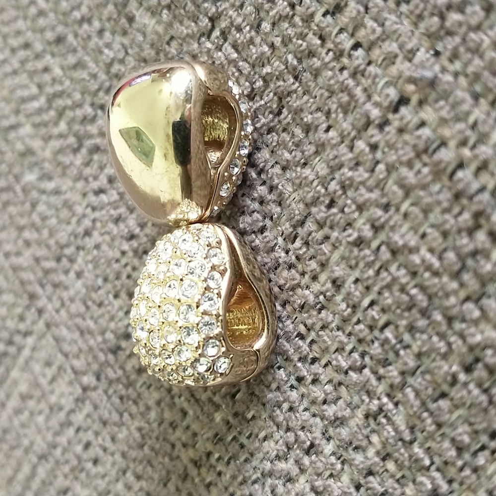 Pair of reversible magnetic gold earrings with faux diamonds